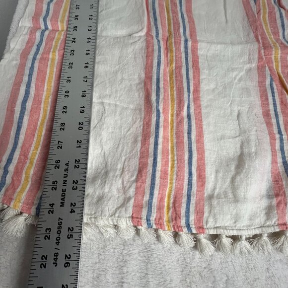 Antibes Blanc Womens Multi-Color Striped V-Neck Linen Top Medium Tassel Hem - Picture 7 of 7